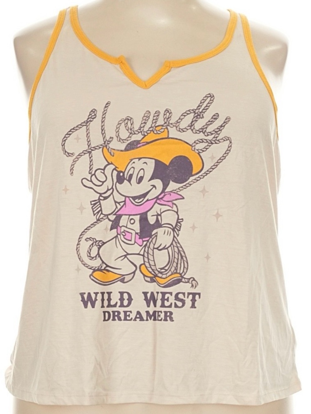 Disney Cream Tank Top with Yellow Trim and Purple Graphic
